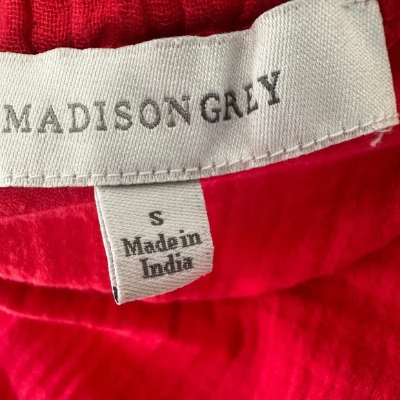 Madison‎ Grey Red Midi Dress Sleeveless Crinkle Gauze Cotton Open Back Small - Picture 2 of 4